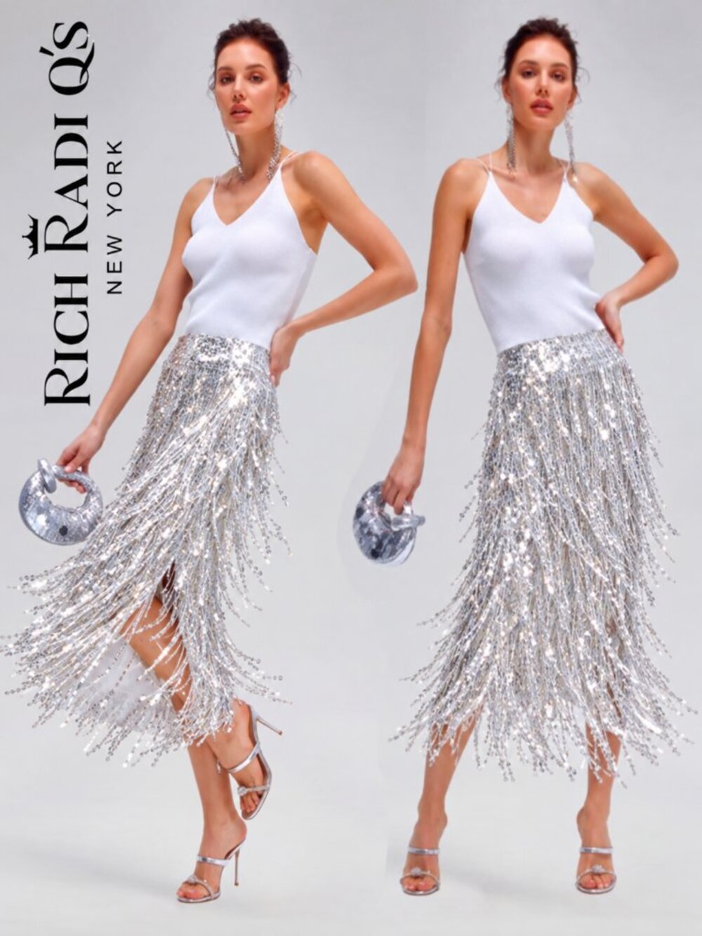 💥DROP DEAD GORGEOUS!💥Glam Roaring 20's Vibe Silver & Gold Sequin Fringe Skirt